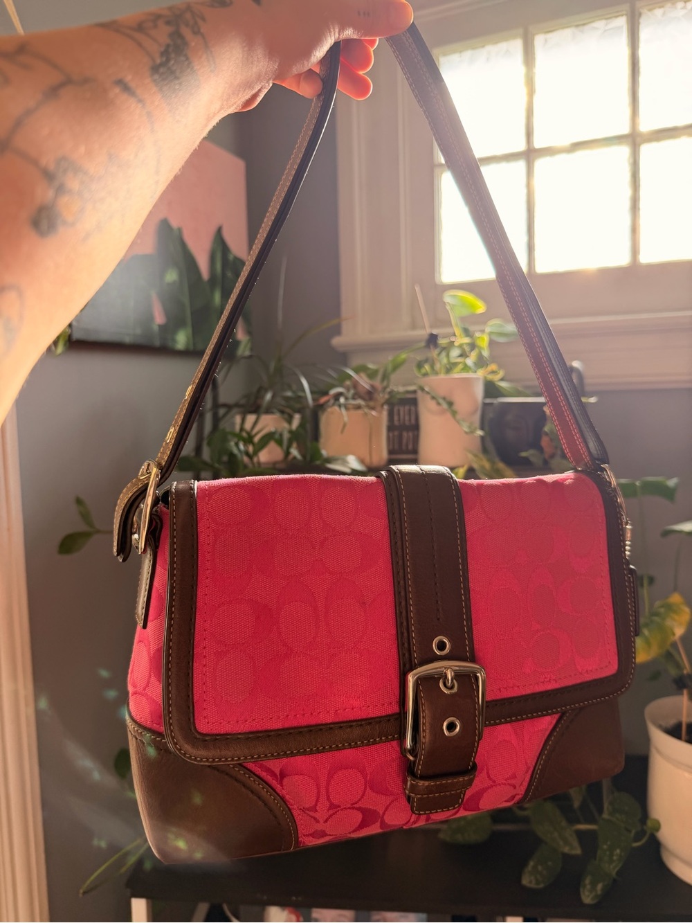 COACH Hampton Hot Pink Signature Flap Shoulder Crossbody Bag